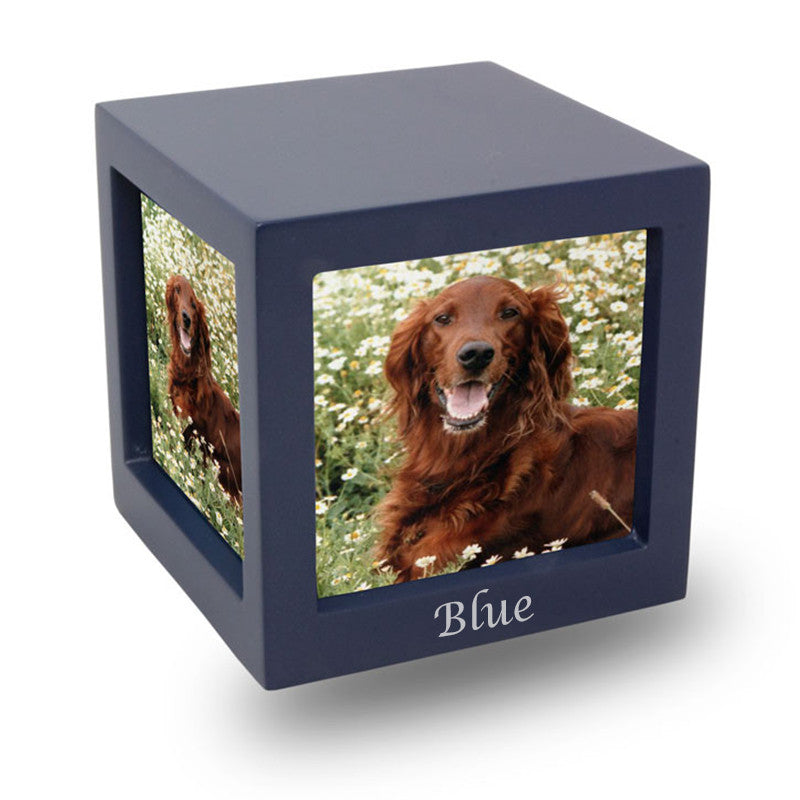 Navy Pet Photo Cube Urn In Medium Oneworld Memorials
