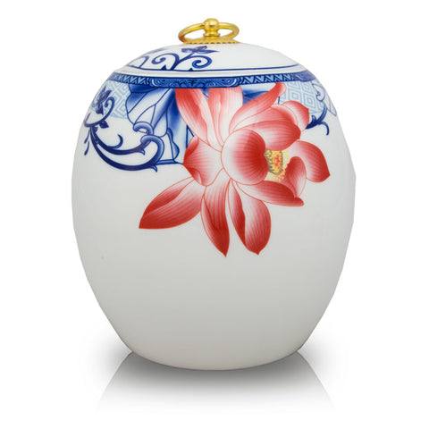 Red Lotus Ceramic Cremation Urn - Large