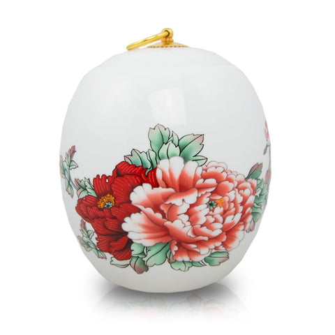 Red Peony Ceramic Cremation Urn in Large