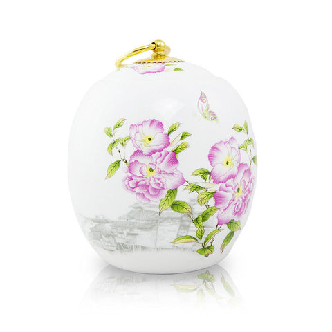 Medium Pet Ceramic Cremation Urn - Peonies