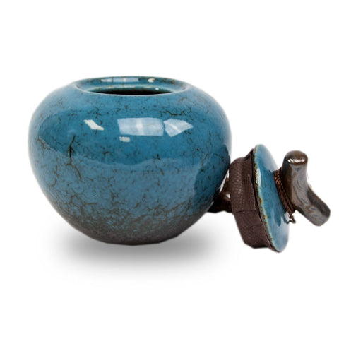 Turquoise Blue Ceramic Keepsake Urn