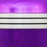 Detailed view of the metallic finish of the purple urn and its three pewter toned bands.