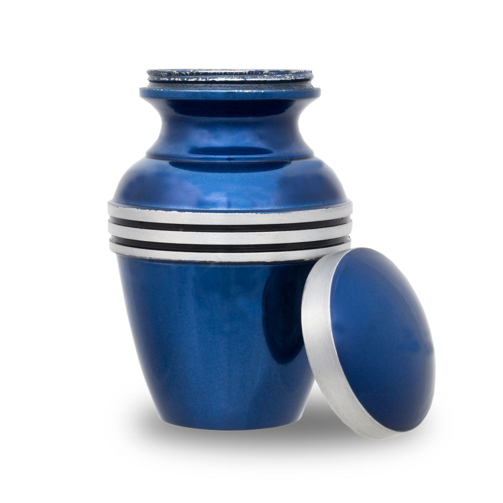 Dark Blue Banded Cremation Small Urn for Human Ashes