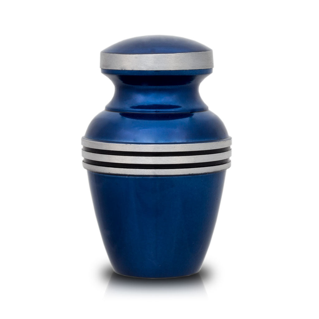 Dark Blue Banded Cremation Urn - Small Keepsake Urn