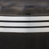 Detail of black painted urn and three pewter toned bands.
