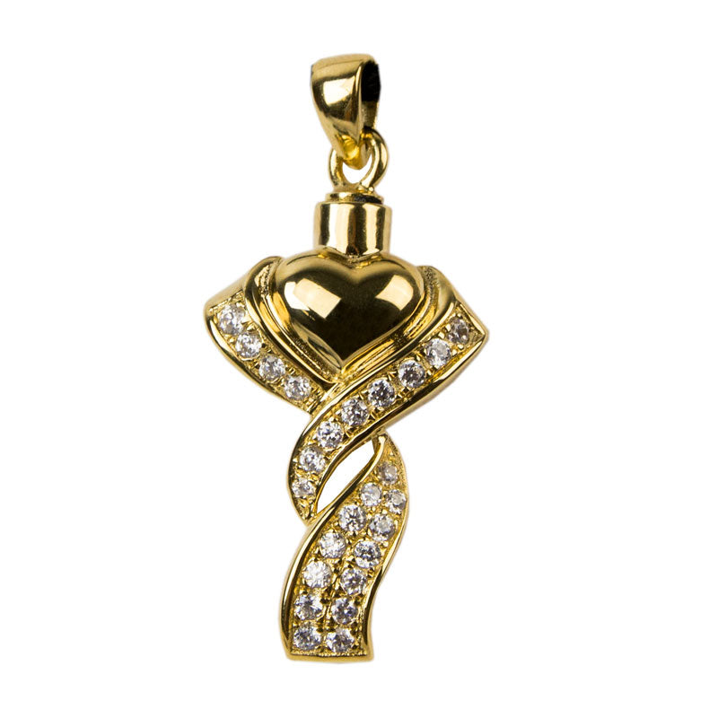 Ribboned Heart Cremation Pendant - Gold Vermeil