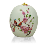 Large Ceramic Cremation Urn - Floral Lovebirds