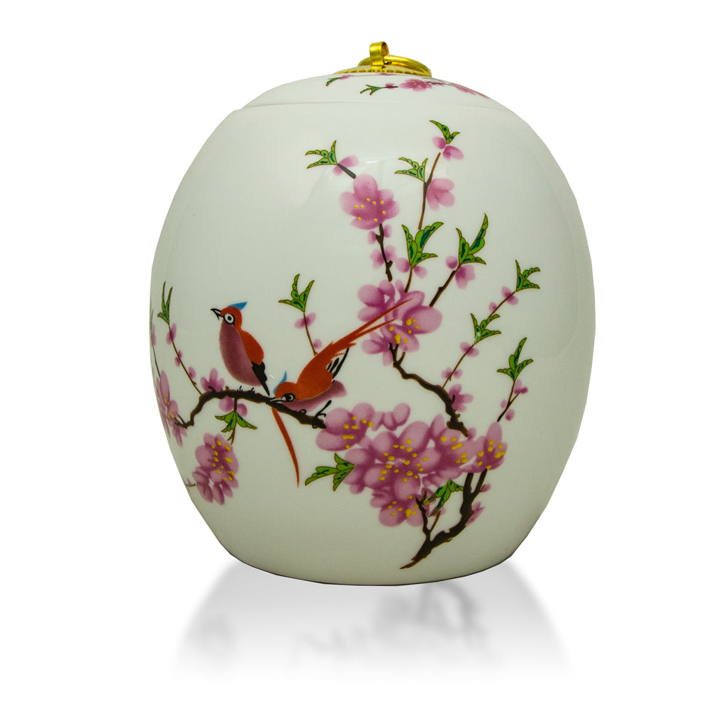 Large Ceramic Cremation Urn - Floral Lovebirds