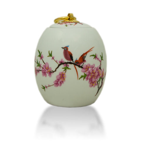 Extra Small Ceramic Cremation Urn - Floral Lovebirds