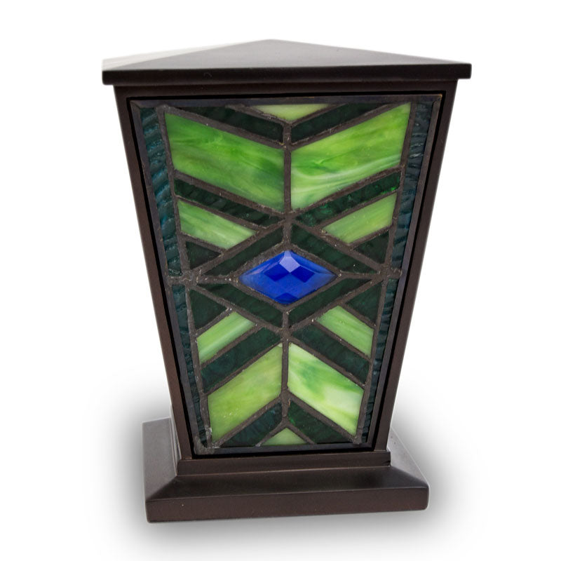 Emerald Mission Style Stained Glass Cremation Urn - Medium