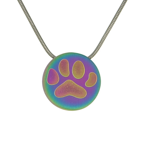 Large Paw Print Cremation Necklace - Rainbow