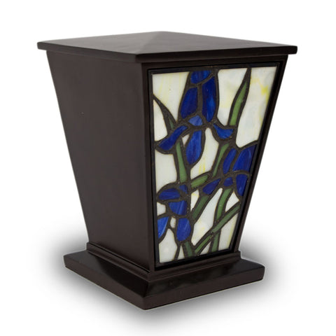 Blue Iris Stained Glass Cremation Urn- Medium