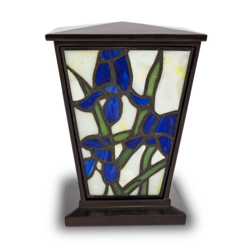 Blue Iris Stained Glass Cremation Urn- Medium