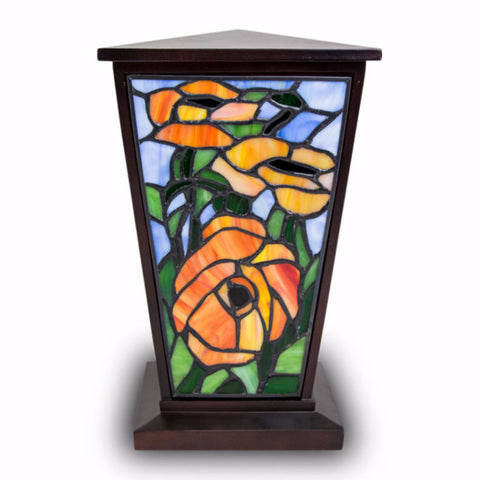 Red & Orange Poppy Stained Glass Cremation Urn