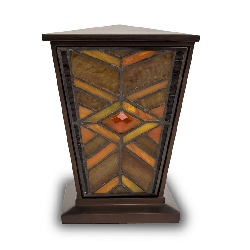 Amber Mission Style Stained Glass Cremation Urn - Medium