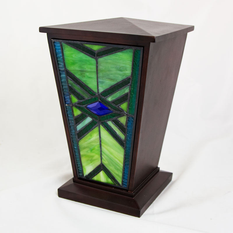 Emerald Mission Style Stained Glass Cremation Urn | Oneworld Memorials