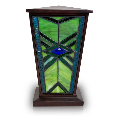 Emerald Mission Style Stained Glass Cremation Urn