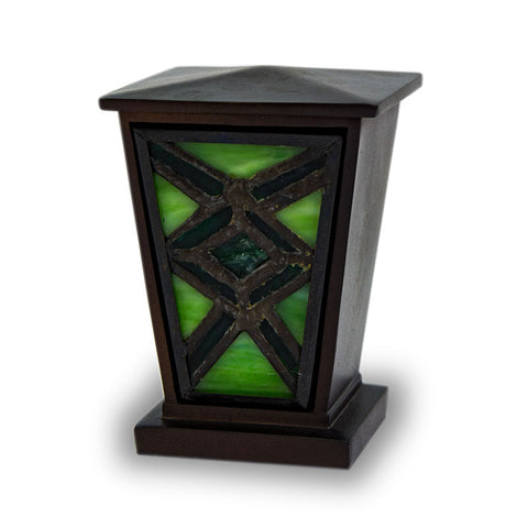 Emerald Mission Style Stained Glass Cremation  Keepsake