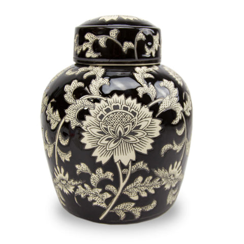 Lotus Ceramic Cremation Urn - Black