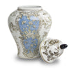 White and Blue Floral Temple Cremation Urn