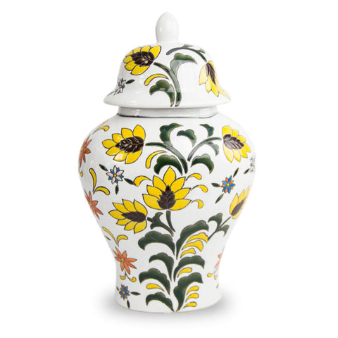 Yellow Flower Temple Ceramic Urn