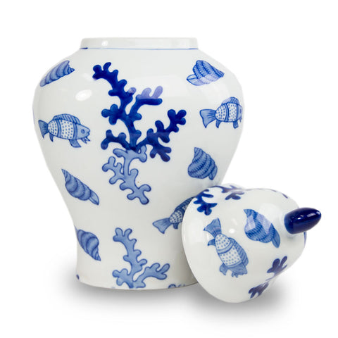 Blue Sea Coral Temple Ceramic Urn