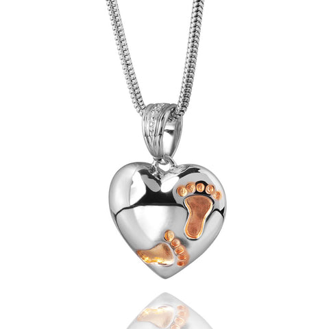 Footprints on My Heart Cremation Pendant - Sterling Silver