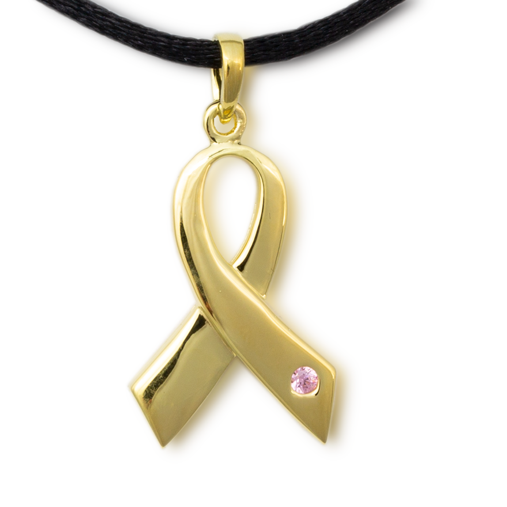 Breast Cancer Ribbon Cremation Pendant - Gold