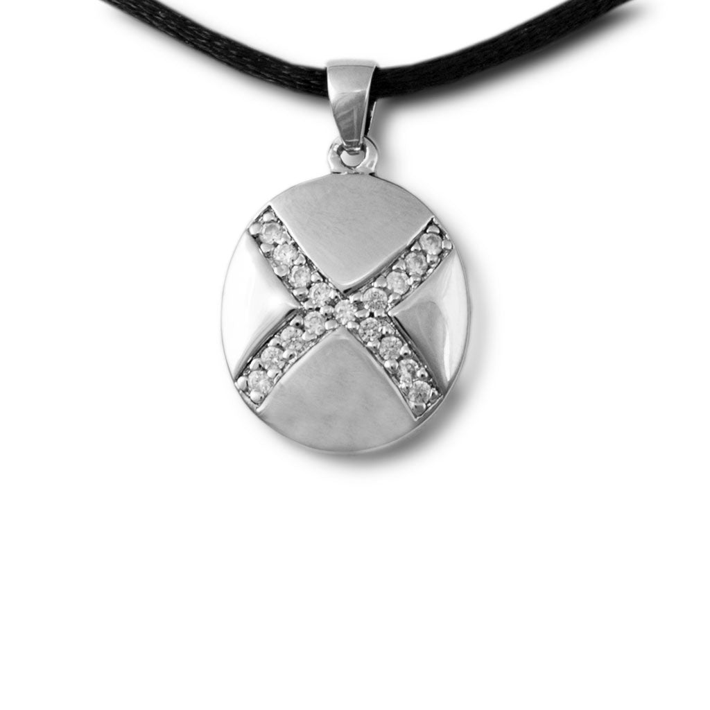 Sparkling Medallion Cremation Necklace Pendant - Sterling Silver