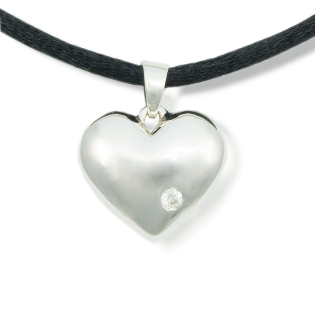 Sparkling Heart Cremation Pendant - Sterling Silver