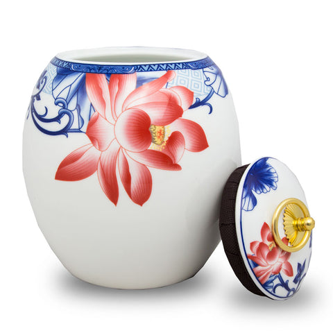 Red Lotus Ceramic Cremation Urn - Large