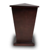 The back and two side of the cremation urn are a deep stylish brown painted polyresin.