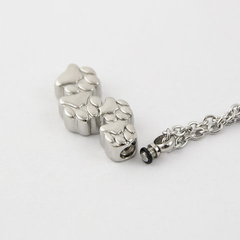 Stainless Steel Cremation Necklace - Paw Prints