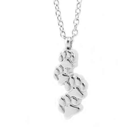 Stainless Steel Cremation Necklace With Paw Prints