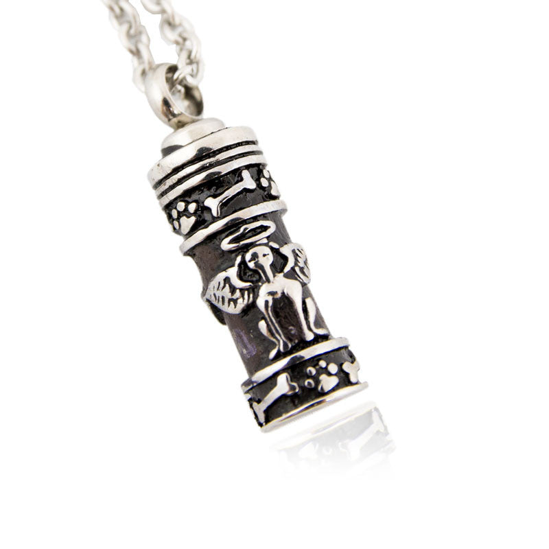 Carved Cylinder Cremation Pendant - Stainless Steel