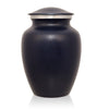 Medium size urn for cremation ashes up to eighty five cubic inches with dark blue mottled two-tone finish.